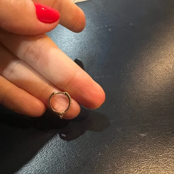 14k Solid Rose Gold and Natural Diamonds Huggie Hoop - single - Picture 5 of 9